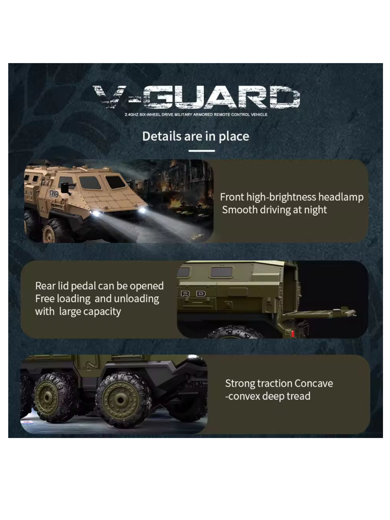 V-Guard Six-Wheel Drive Military Armored RC Vehicle – 1:16 Scale