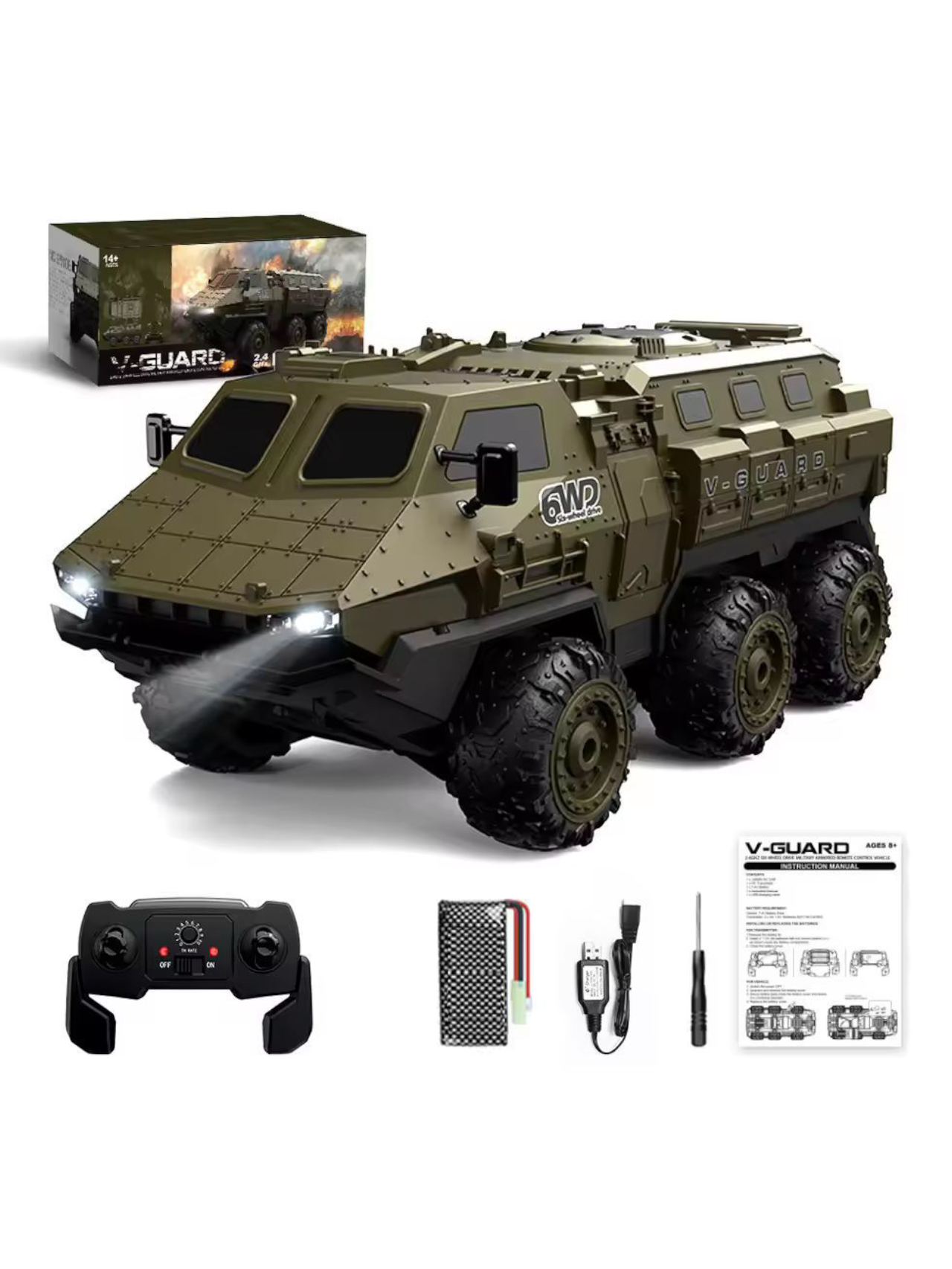 V-Guard Six-Wheel Drive Military Armored RC Vehicle – 1:16 Scale